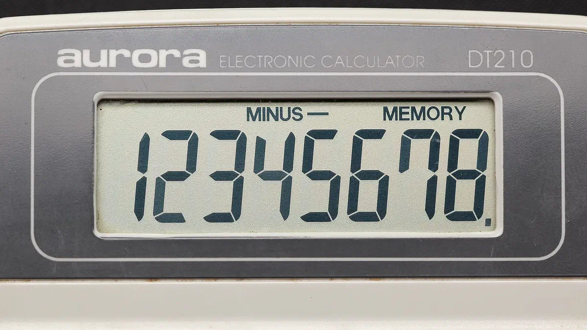 Écran d'une calculatrice électronique affichant une suite de chiffres